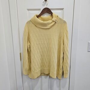 CJ Banks Womens Yellow Knit Sweater Cowl Neck Button Detail Textured Size 2X